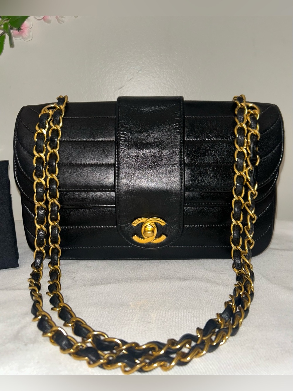 CHANEL Classic Mademoiselle Horizontal Quilted Lambskin Flap Bag Black/24k Gold